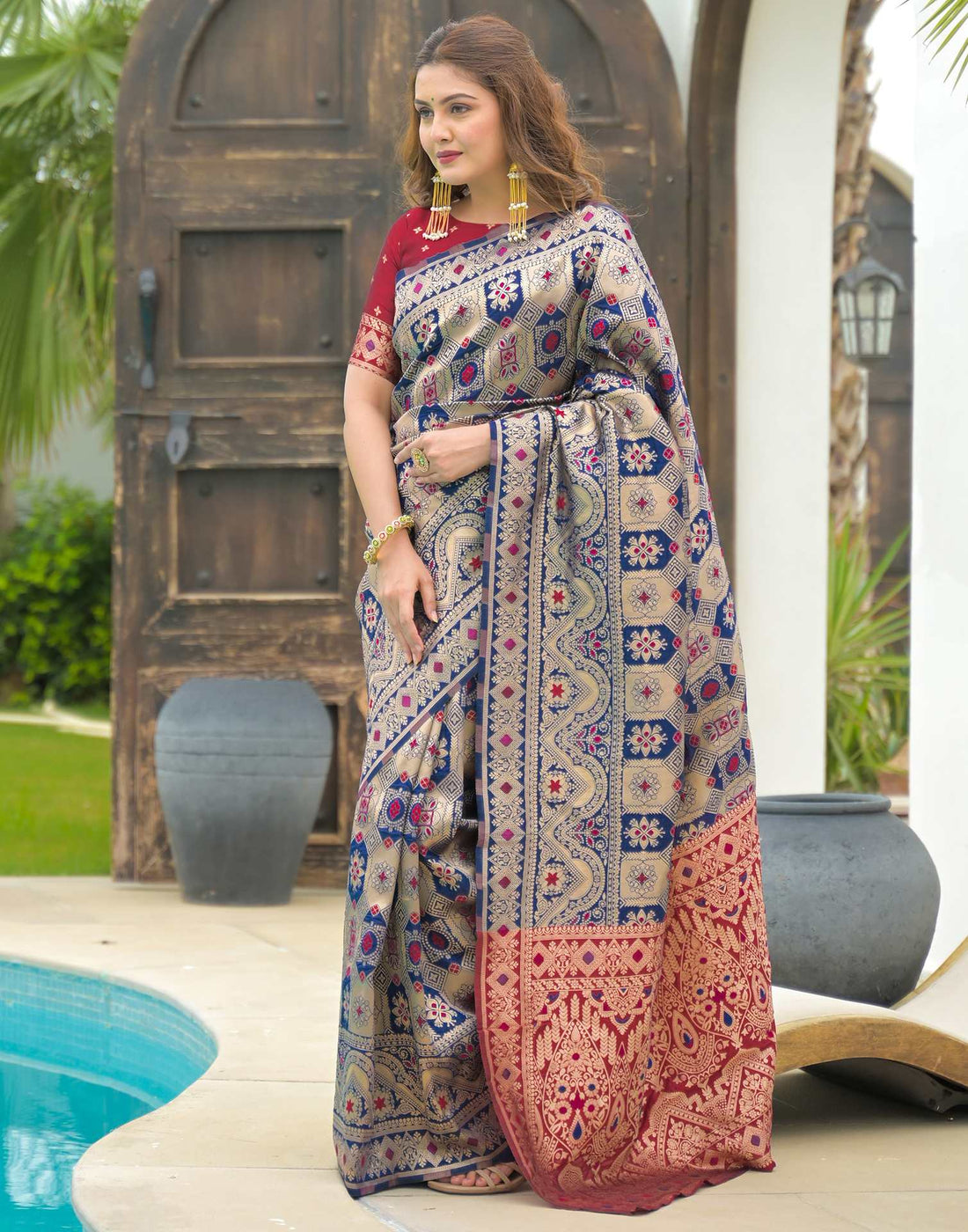 Navy Blue Silk Woven Banarasi Saree