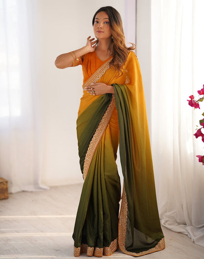Olive Green Chinnon Sequence Lace Saree