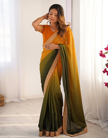 Olive Green Chinnon Sequence Lace Saree