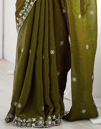 Mehndi Green Tissue Silk Sequence Embroidery Saree