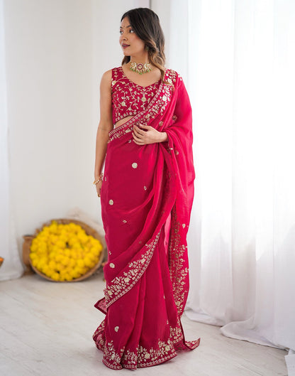 Rani Pink Tissue Silk Sequence Embroidery Saree
