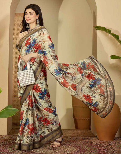 Multicoloured Silk Floral Printed Saree