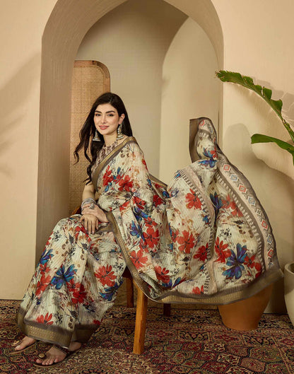 Multicoloured Silk Floral Printed Saree
