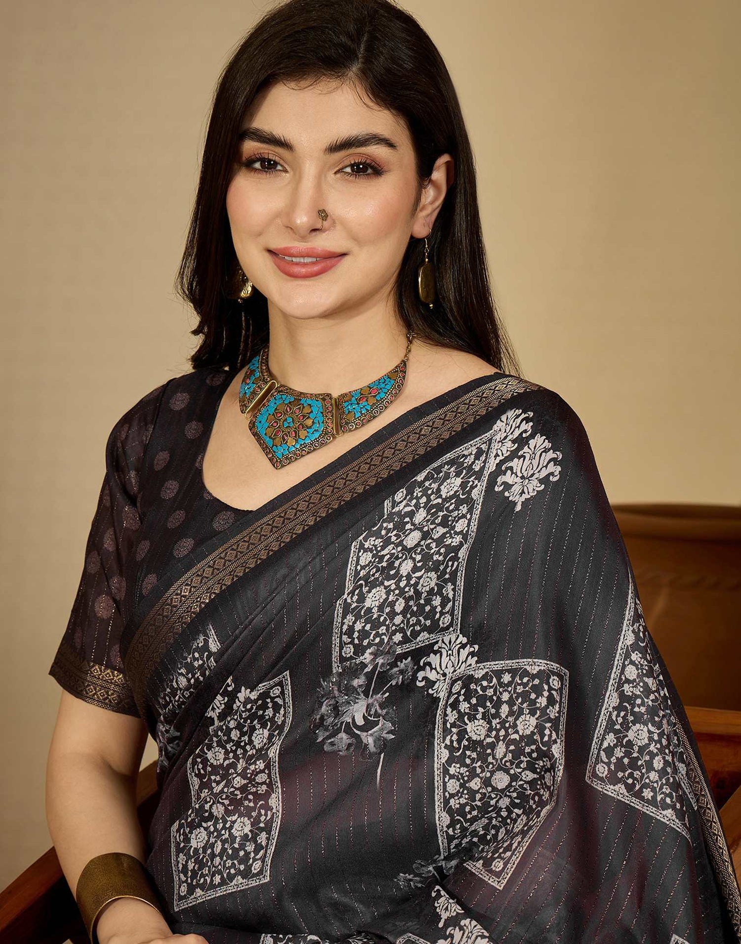 Dusty Wine Silk Printed Saree
