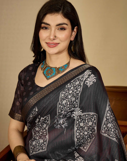 Dusty Wine Silk Printed Saree
