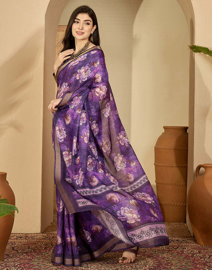 Purple Silk Floral Printed Saree