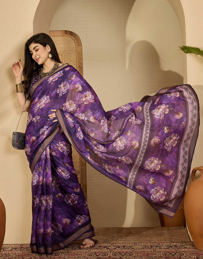 Purple Silk Floral Printed Saree