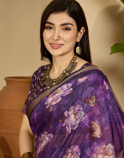Purple Silk Floral Printed Saree