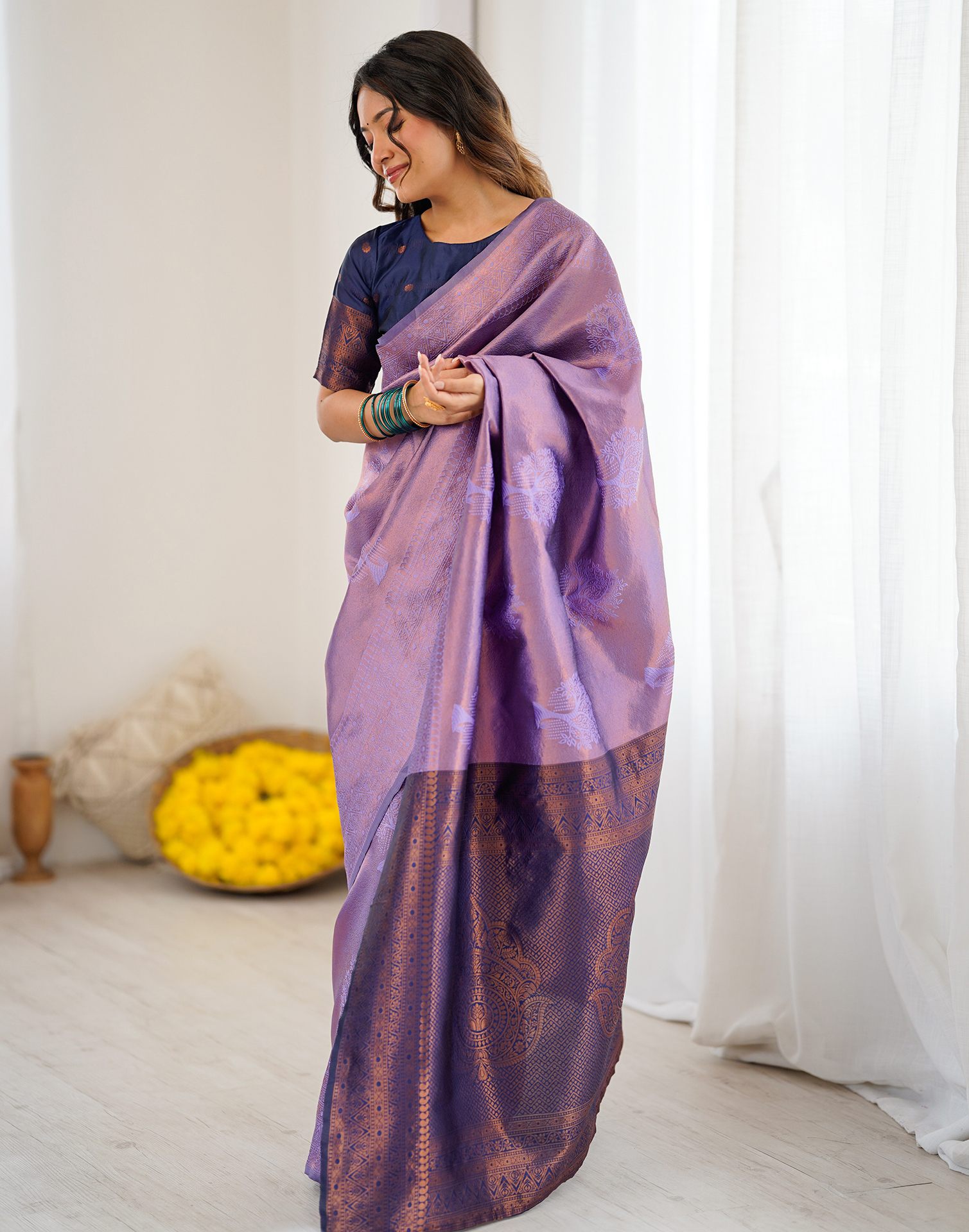 Lavender Silk Woven Saree