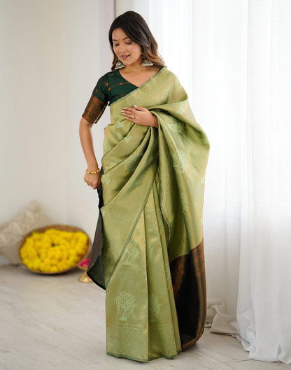 Pista Green Silk Woven Saree