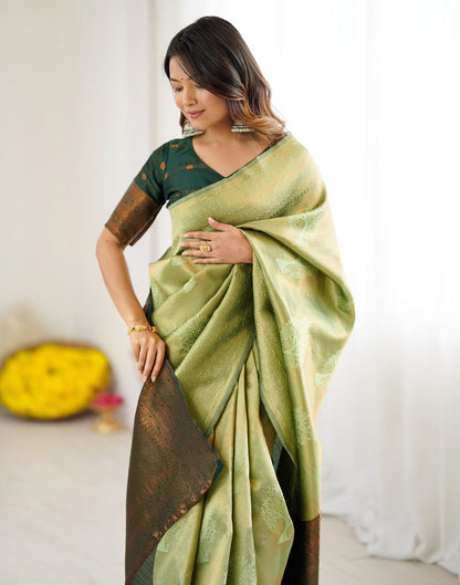Pista Green Silk Woven Saree