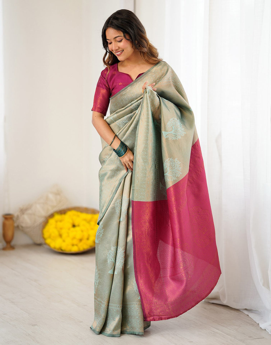 Mint Green Silk Woven Saree