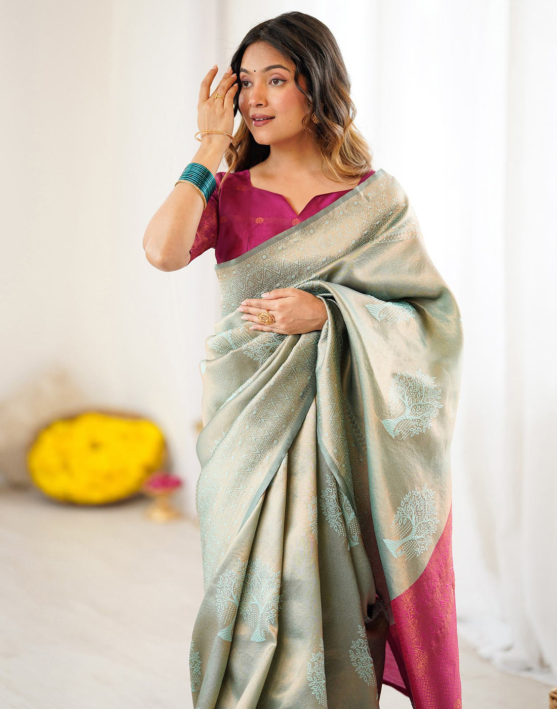 Mint Green Silk Woven Saree