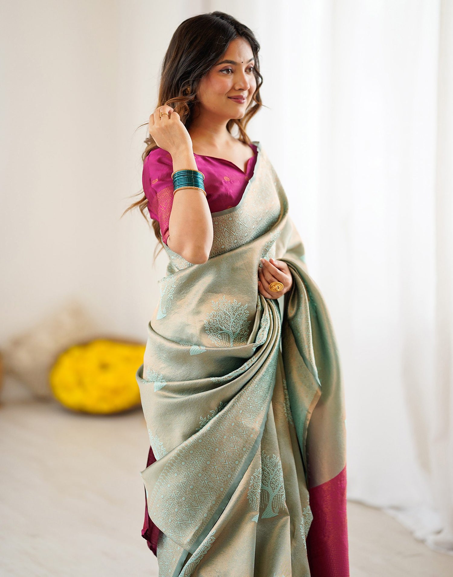 Mint Green Silk Woven Saree