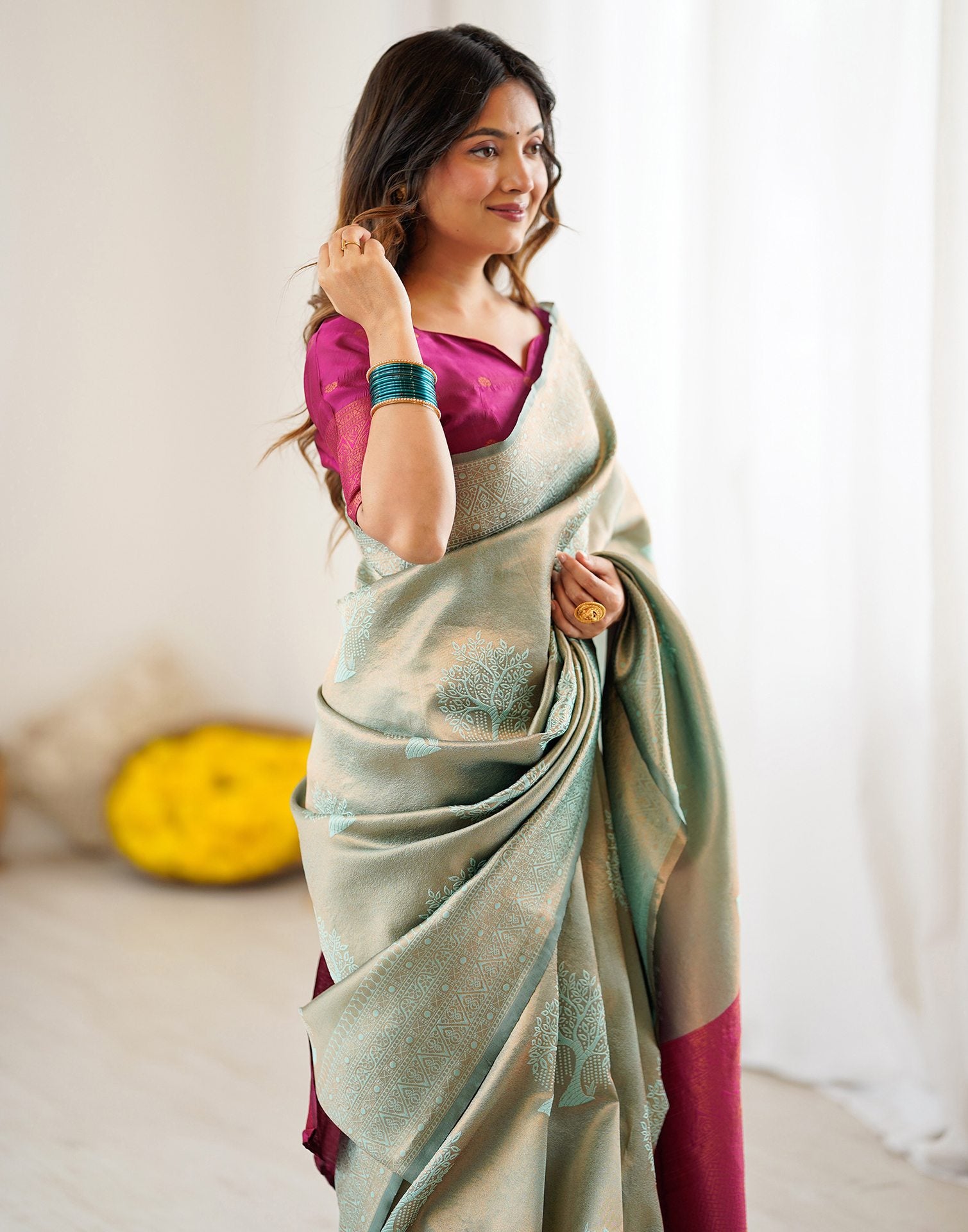 Mint Green Silk Woven Saree