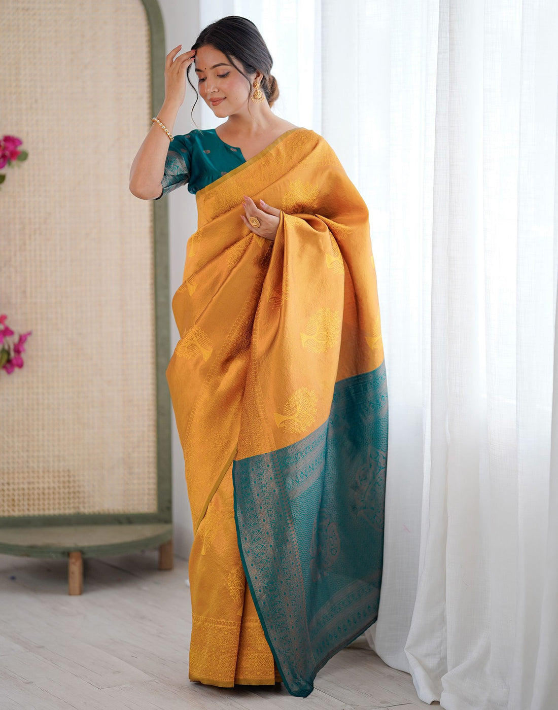 Yellow Silk Woven Saree