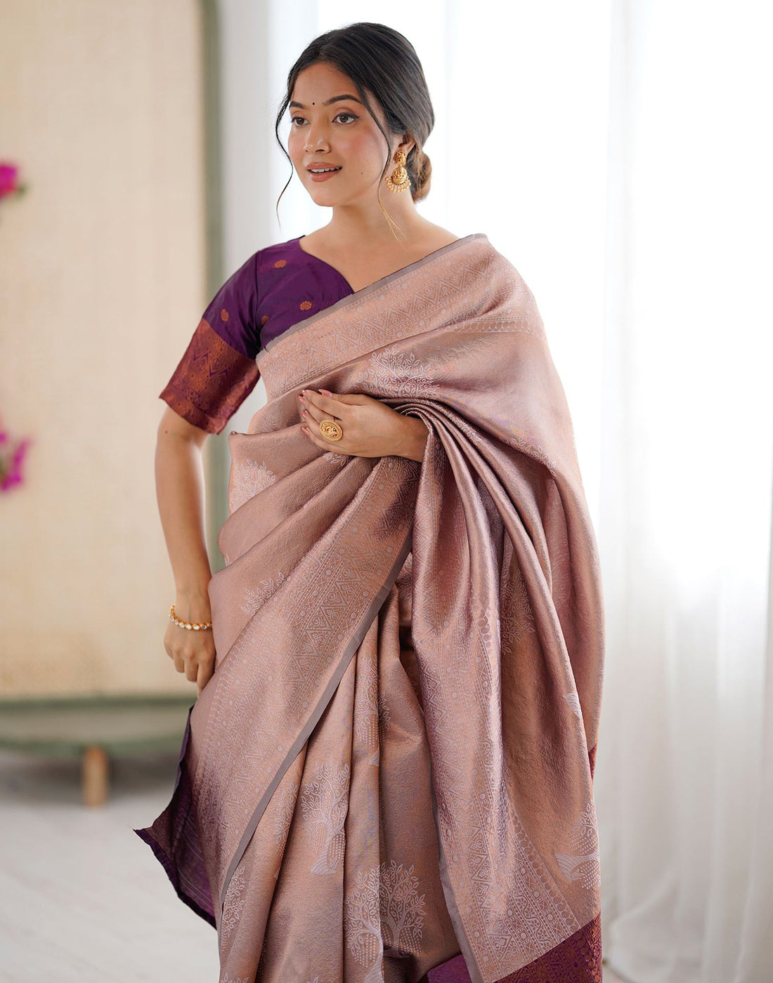 Mauve Silk Woven Saree