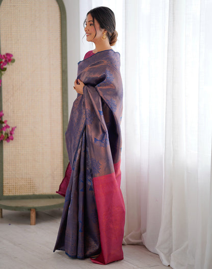 Rama Blue Silk Woven Banarasi Saree