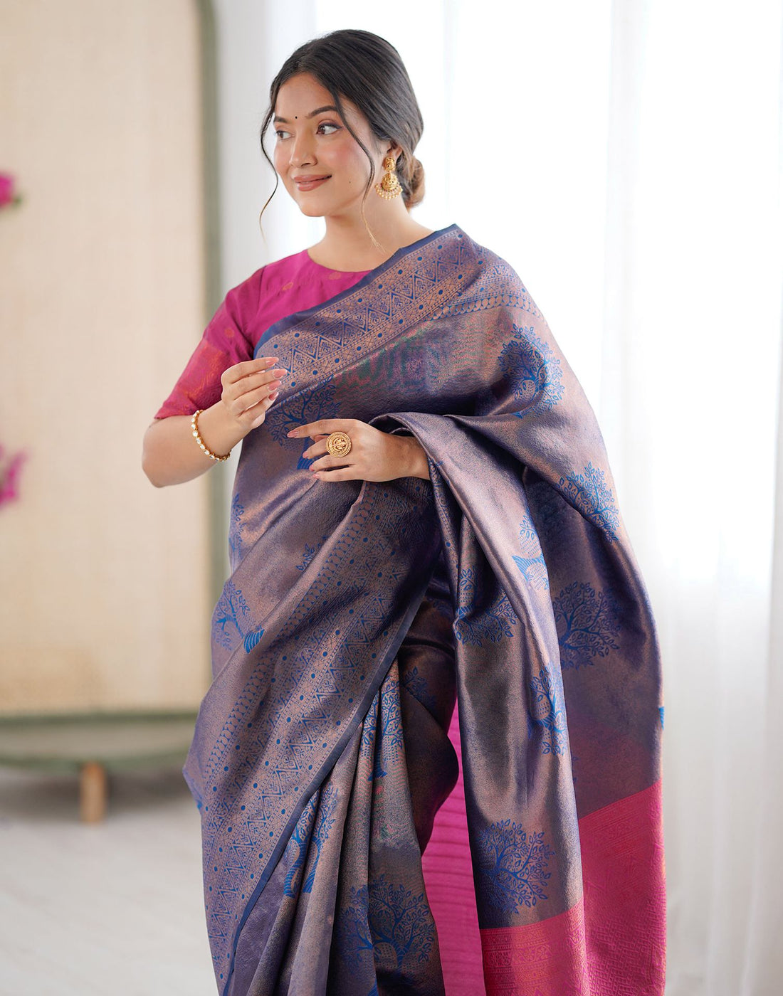 Rama Blue Silk Woven Banarasi Saree