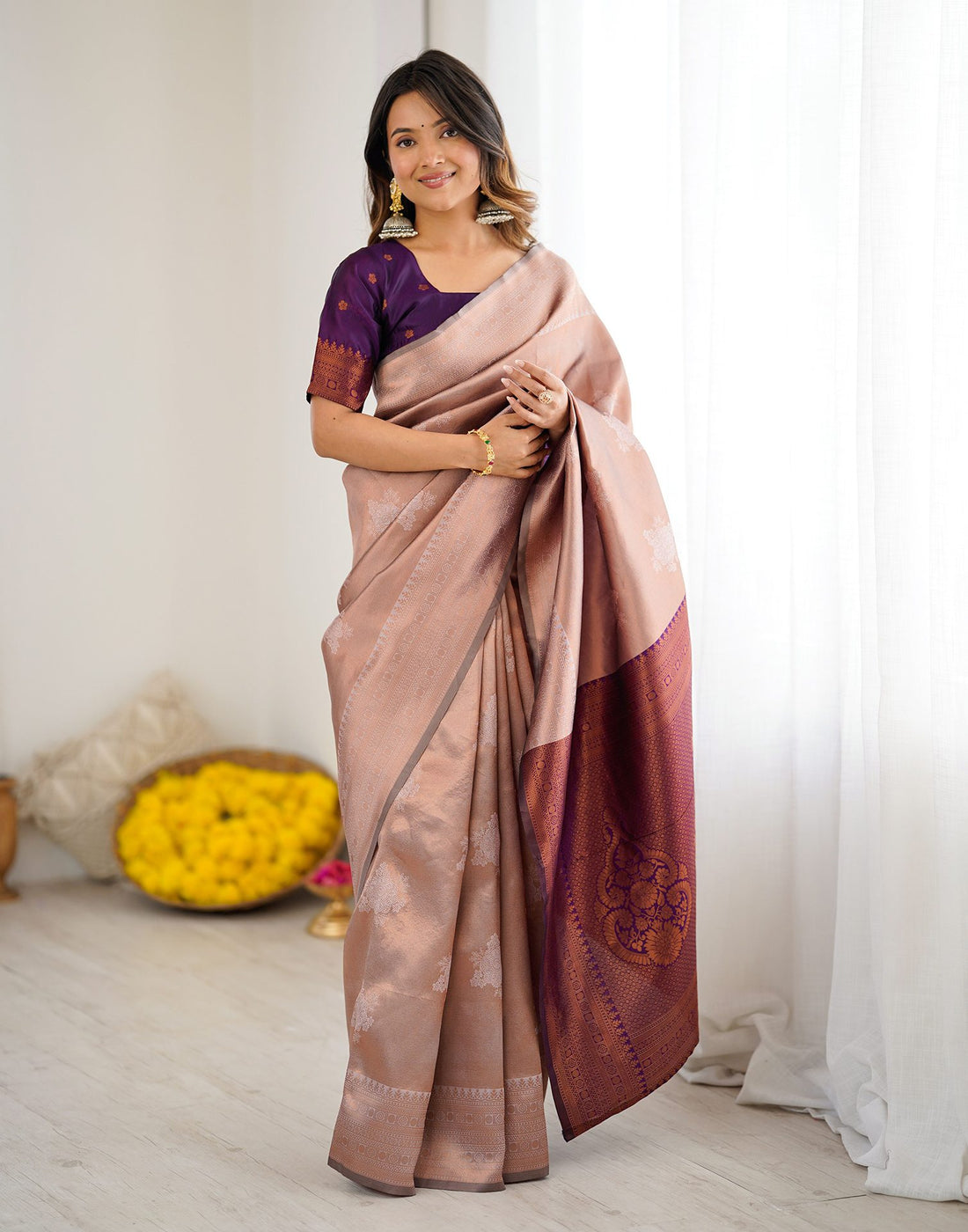 Mauve Silk Woven Saree