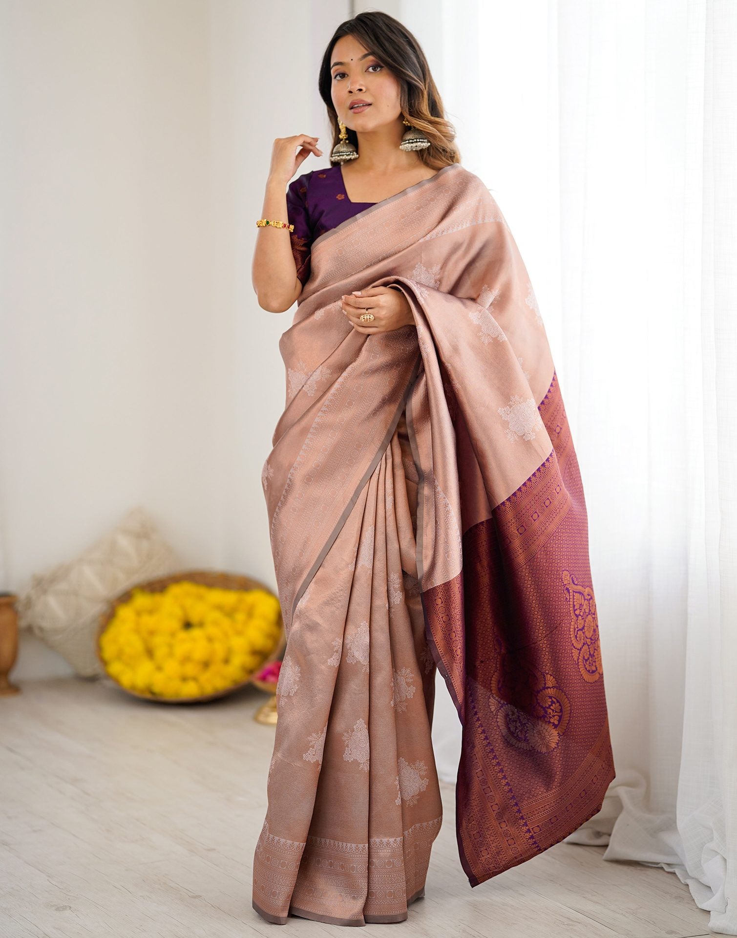 Mauve Silk Woven Saree