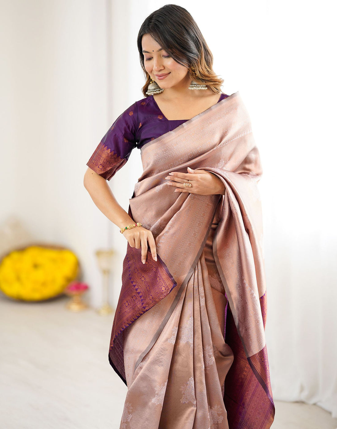 Mauve Silk Woven Saree