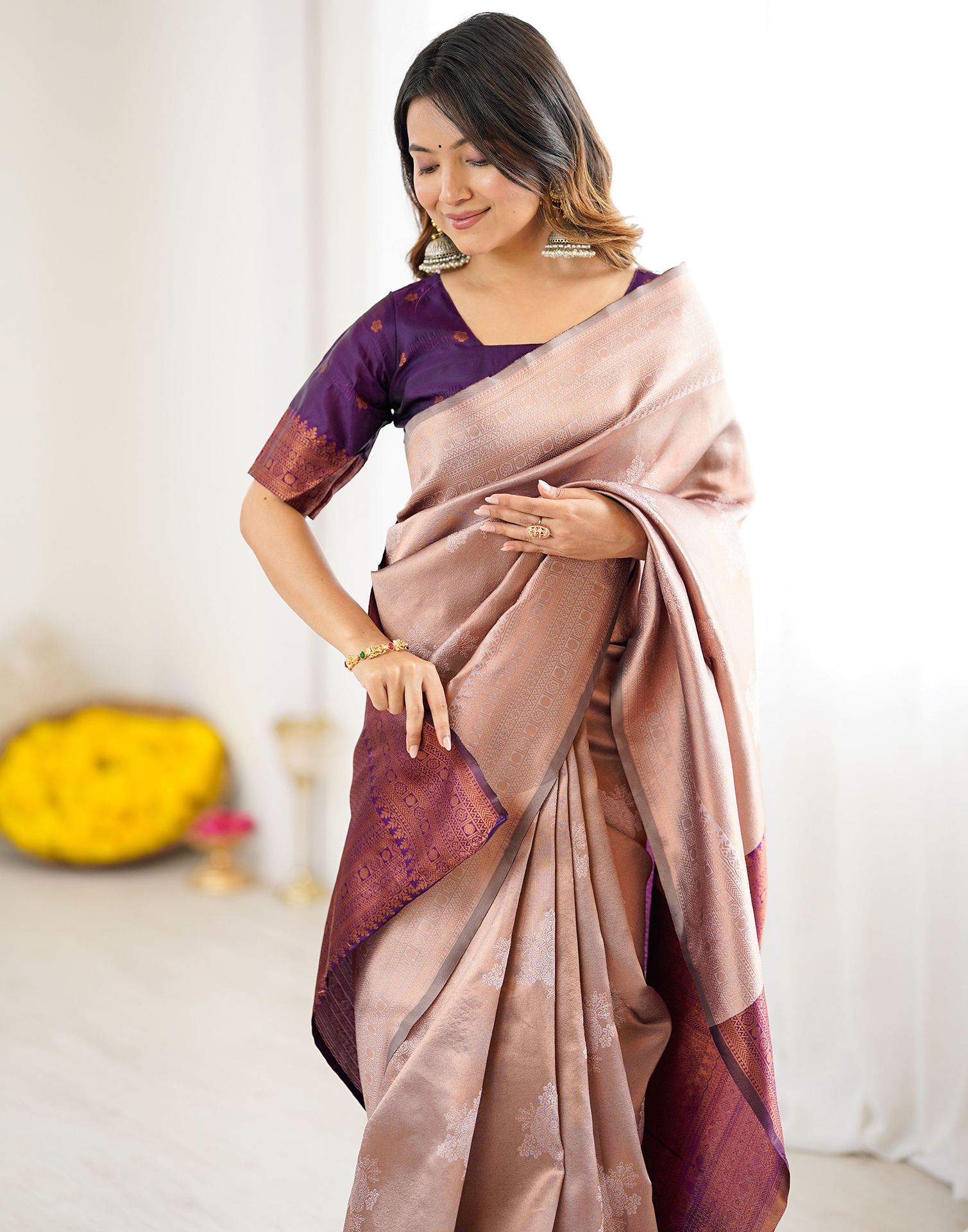 Mauve Silk Woven Saree
