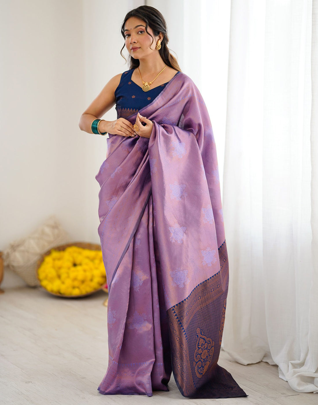 Lavender Silk Woven Saree