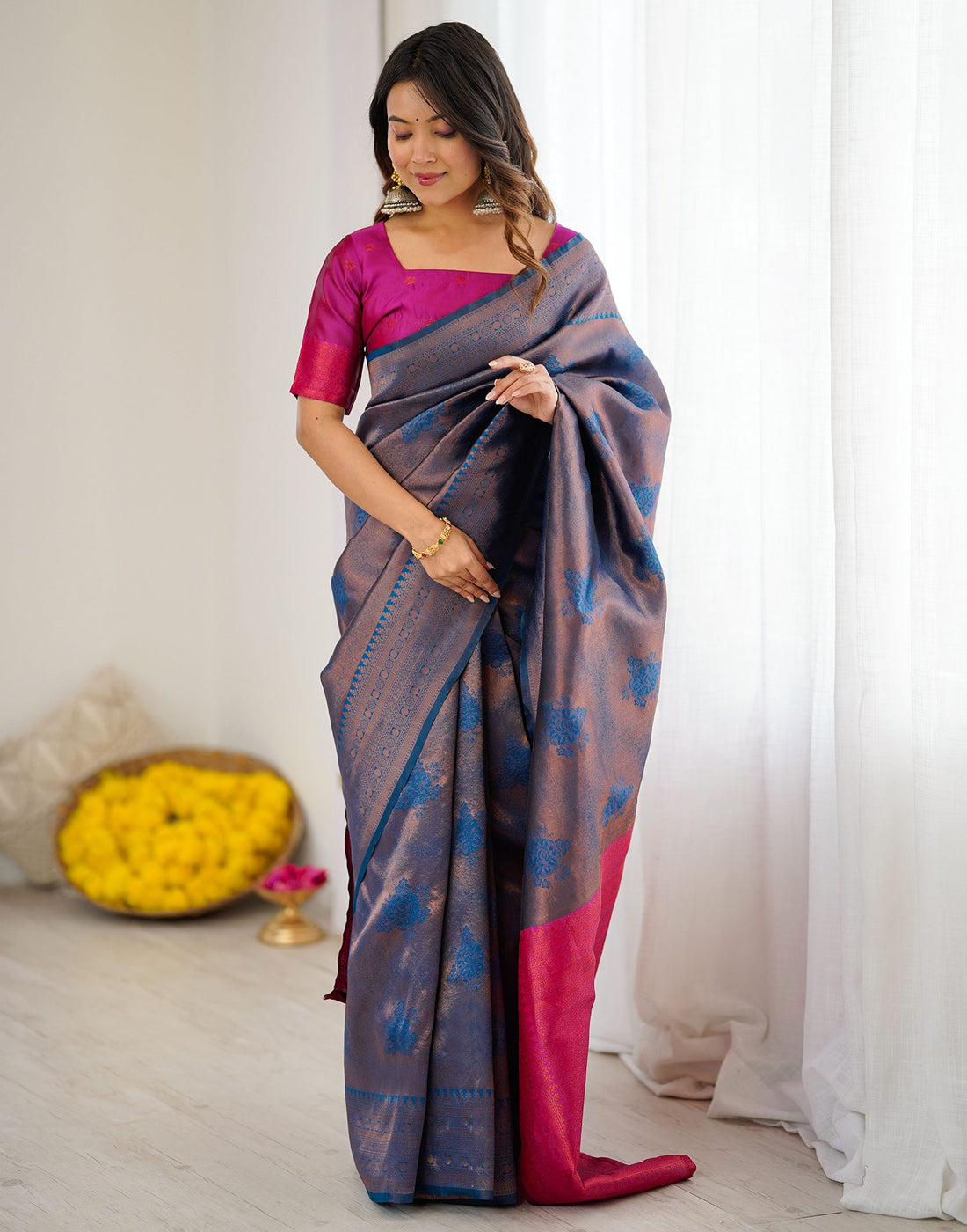 Rama Blue Silk Woven Saree