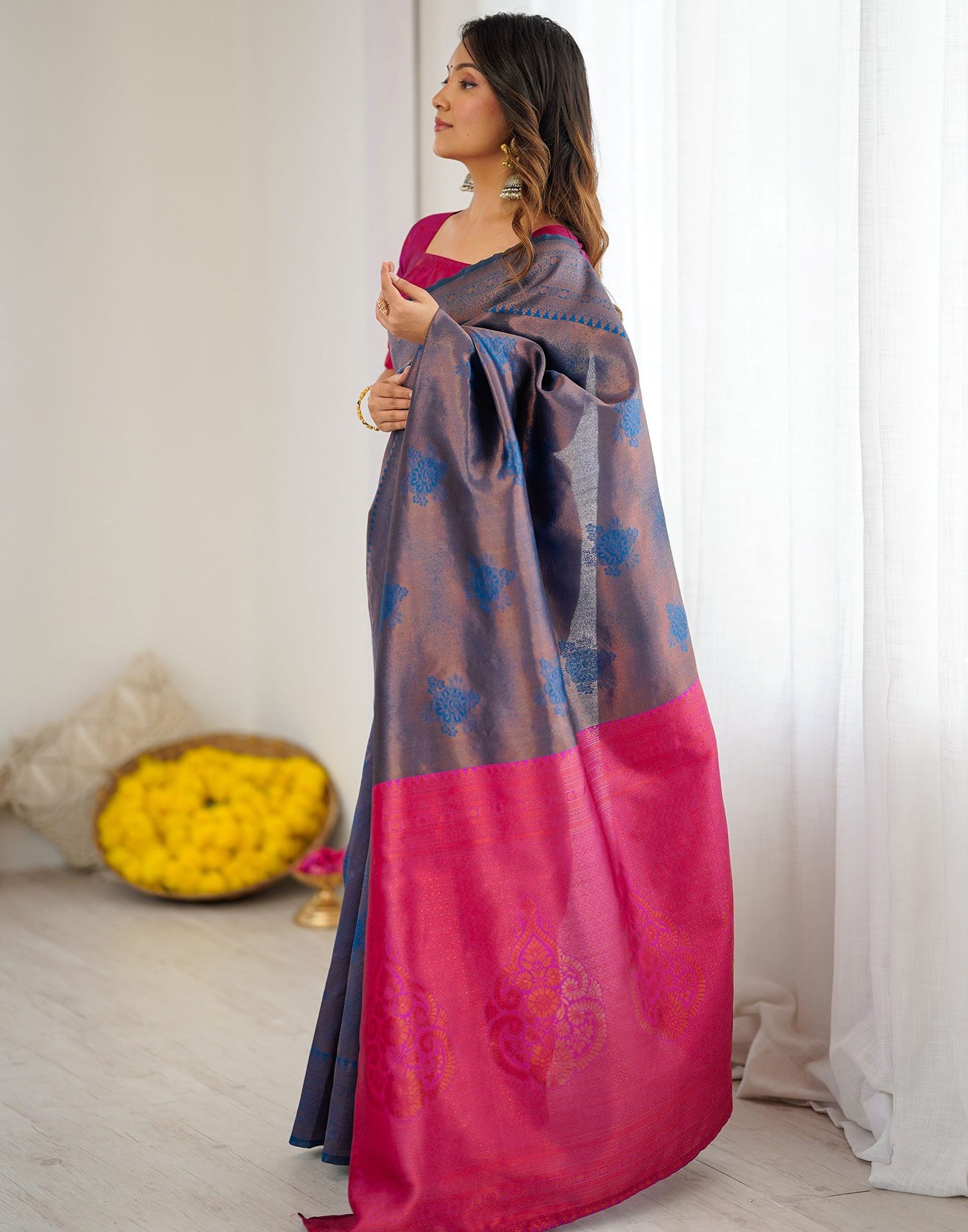Rama Blue Silk Woven Saree