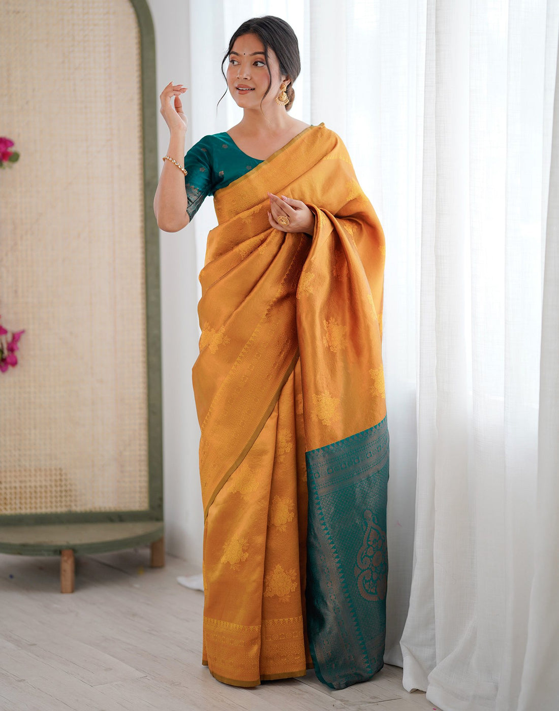 Yellow Silk Woven Saree