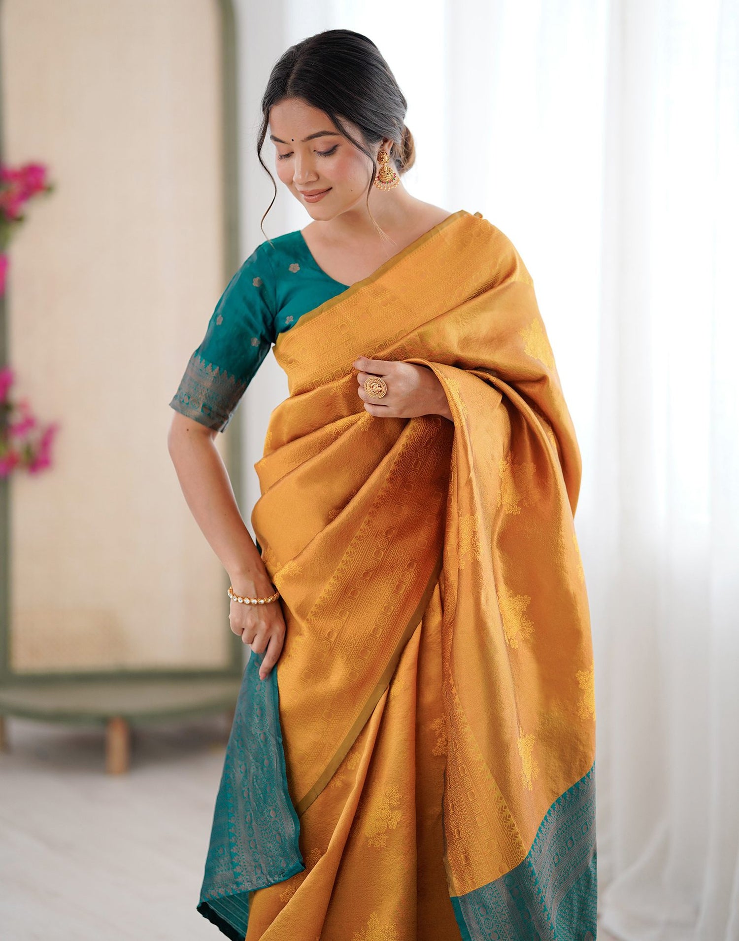 Yellow Silk Woven Saree