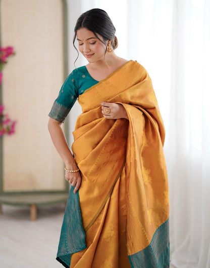 Yellow Silk Woven Saree