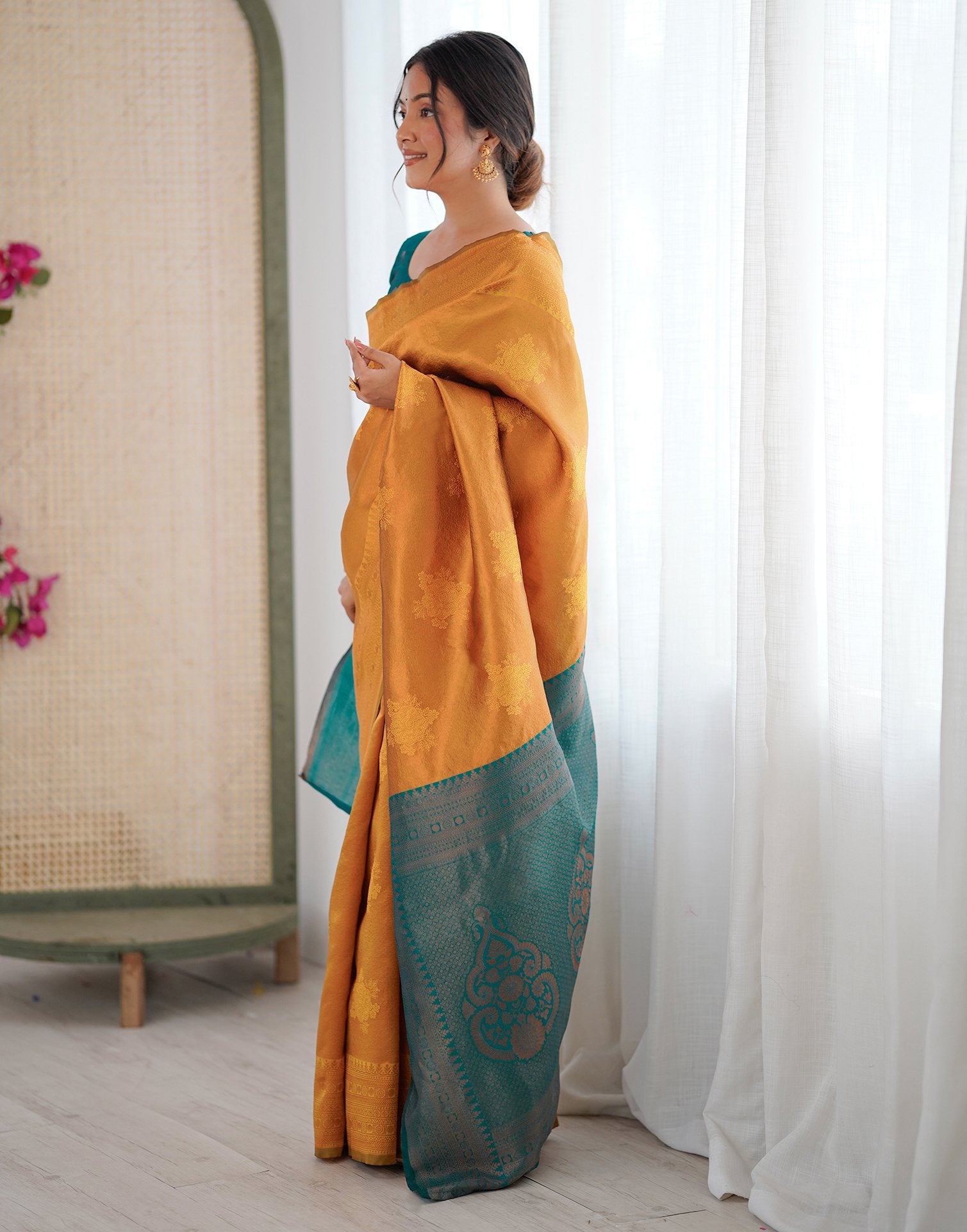 Yellow Silk Woven Saree