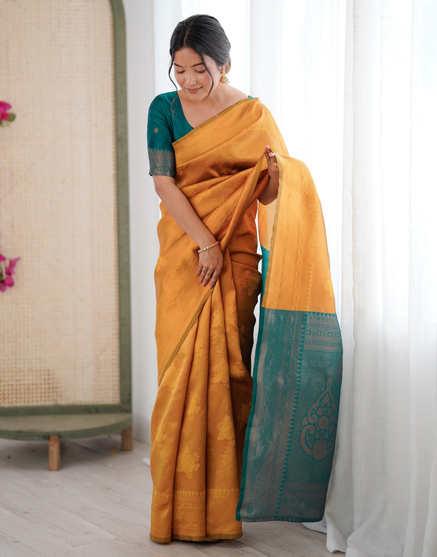 Yellow Silk Woven Saree