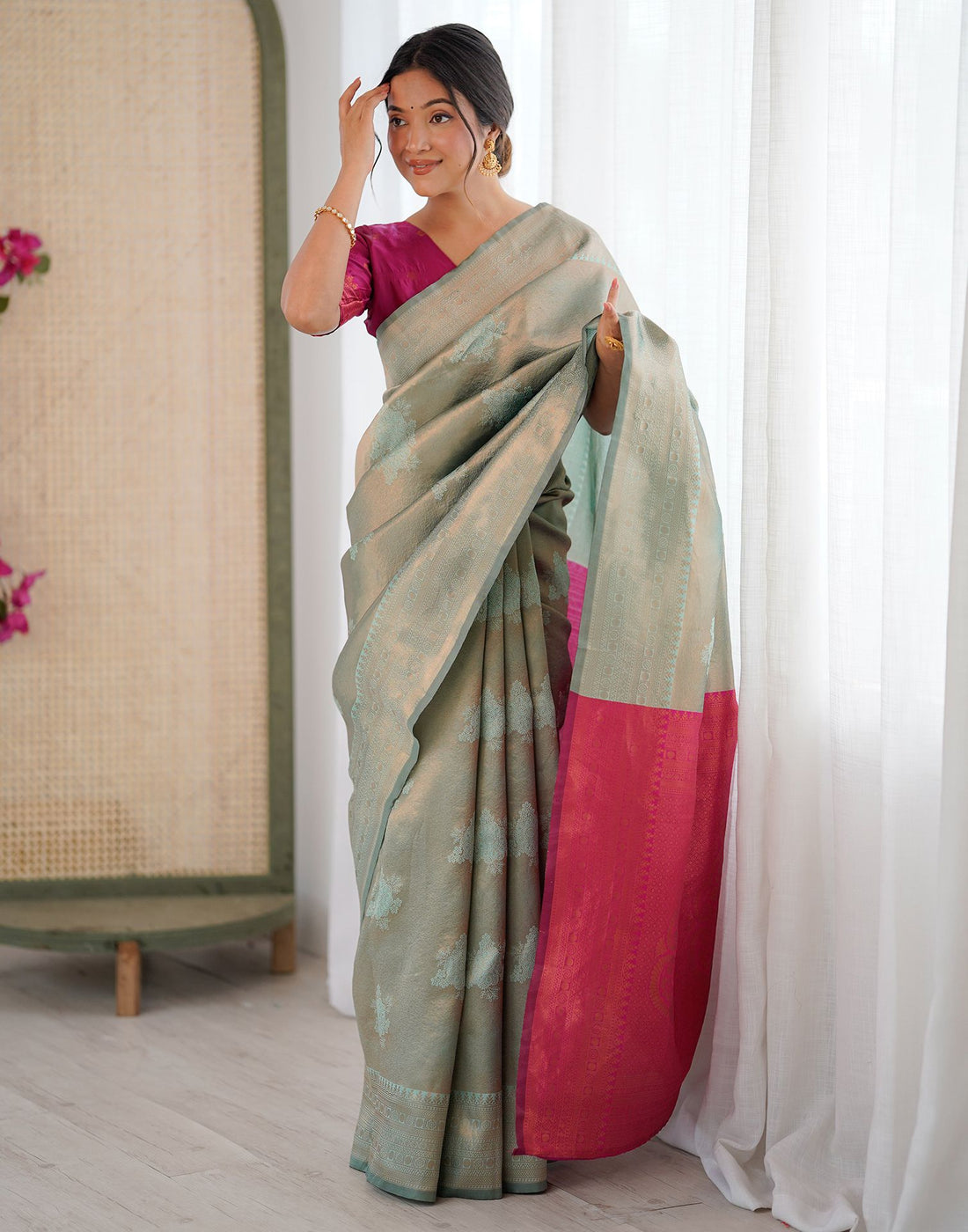 Mint Green Silk Woven Saree