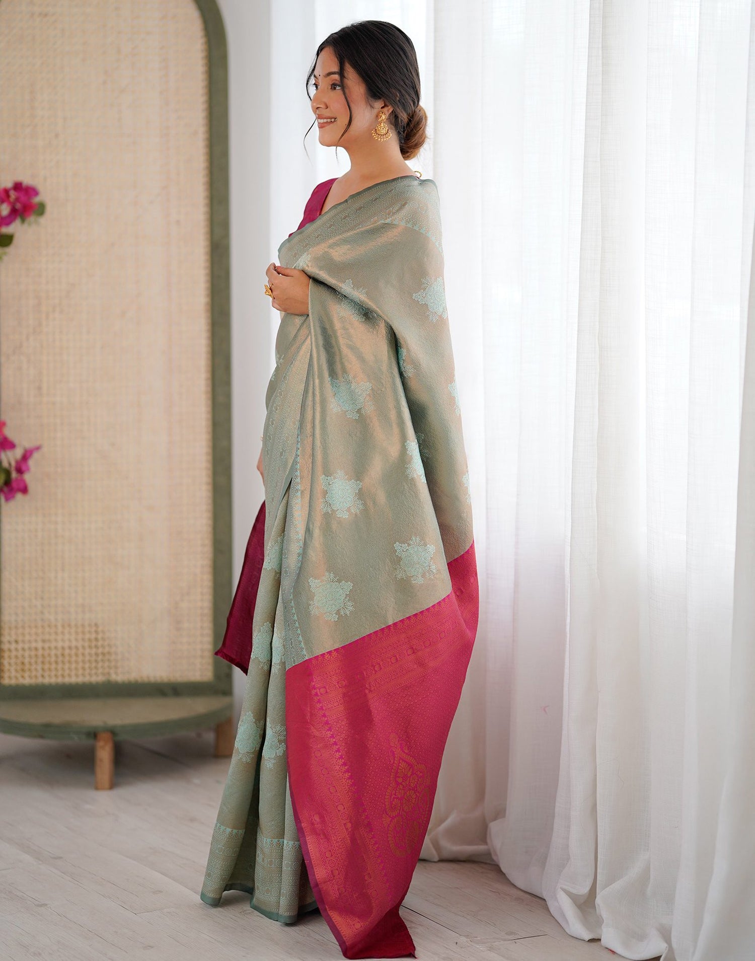 Mint Green Silk Woven Saree