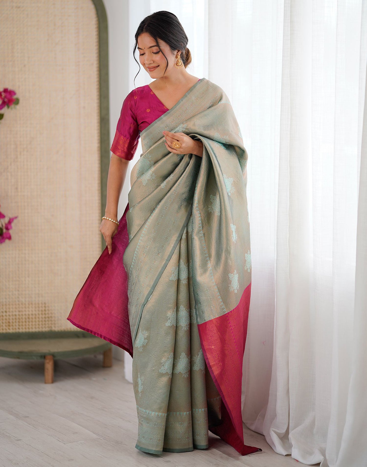 Mint Green Silk Woven Saree