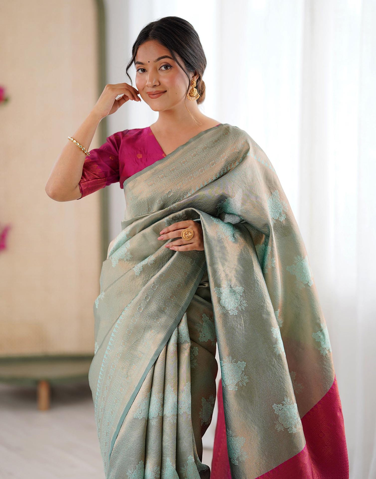 Mint Green Silk Woven Saree
