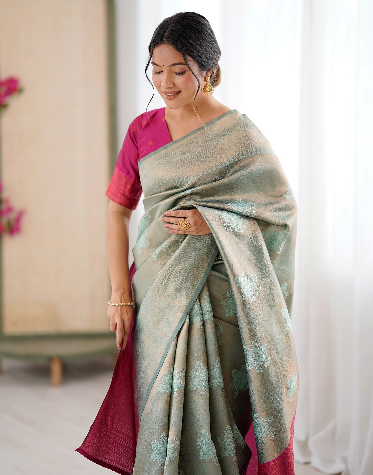 Mint Green Silk Woven Saree