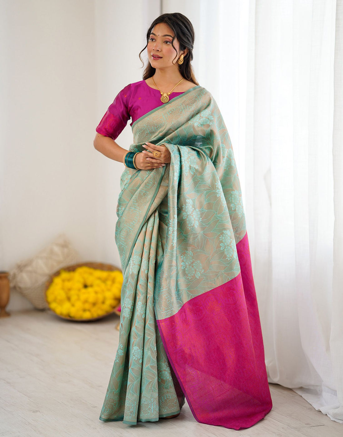 Mint Green Silk Woven Saree
