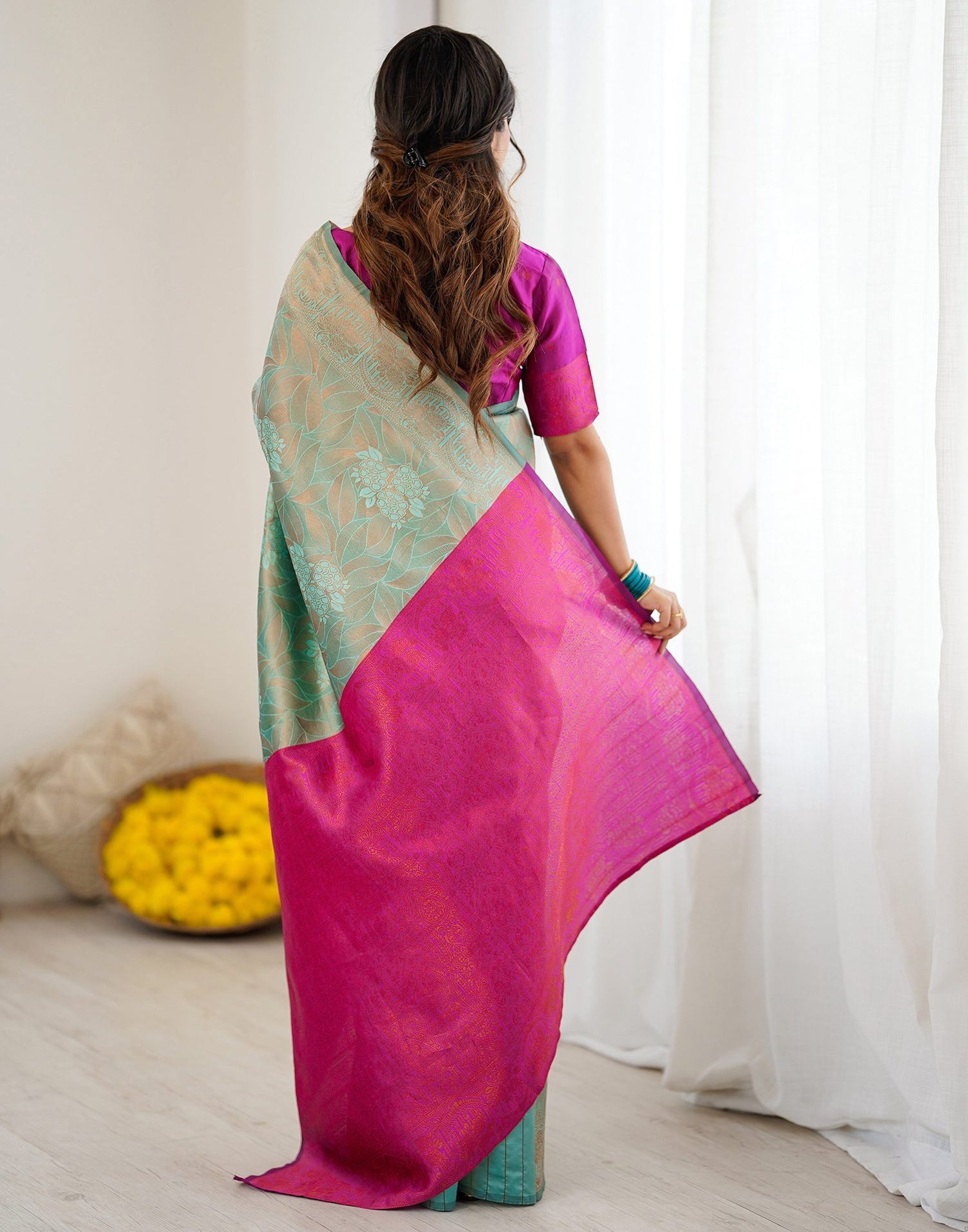 Mint Green Silk Woven Saree