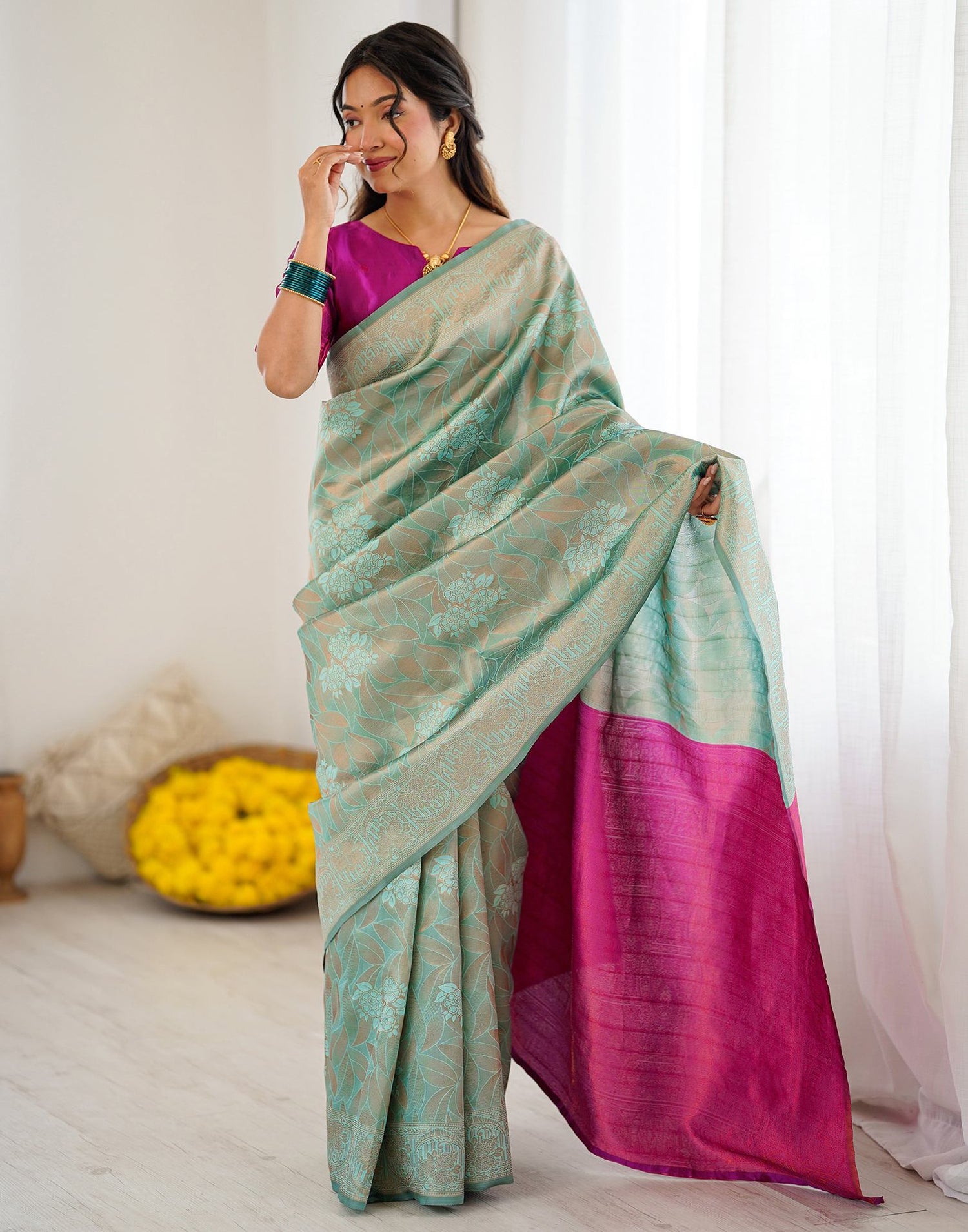 Mint Green Silk Woven Saree