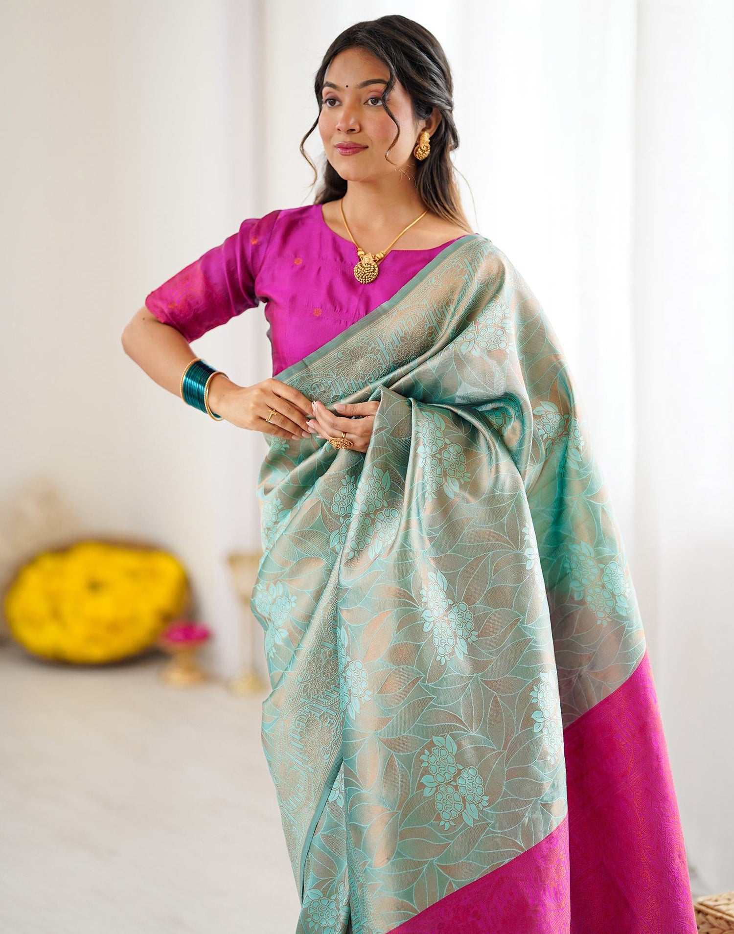 Mint Green Silk Woven Saree