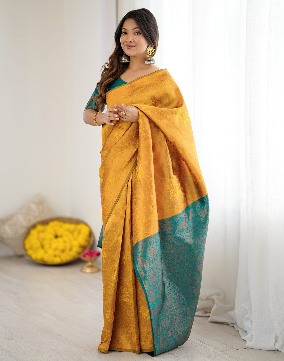 Yellow Silk Woven Saree