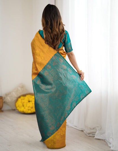 Yellow Silk Woven Saree