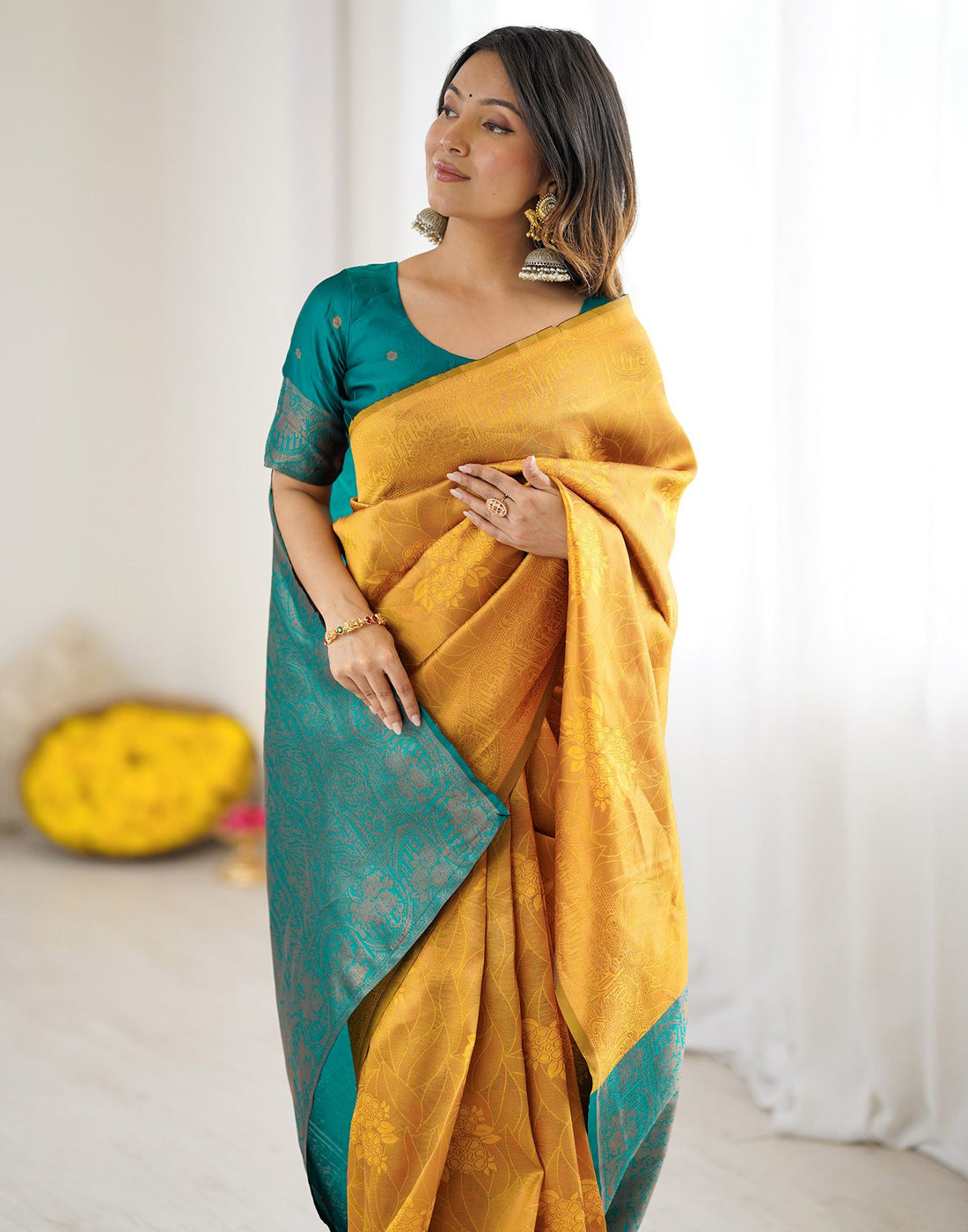Yellow Silk Woven Saree