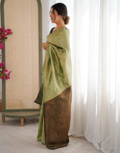 Pista Green Silk Woven Saree