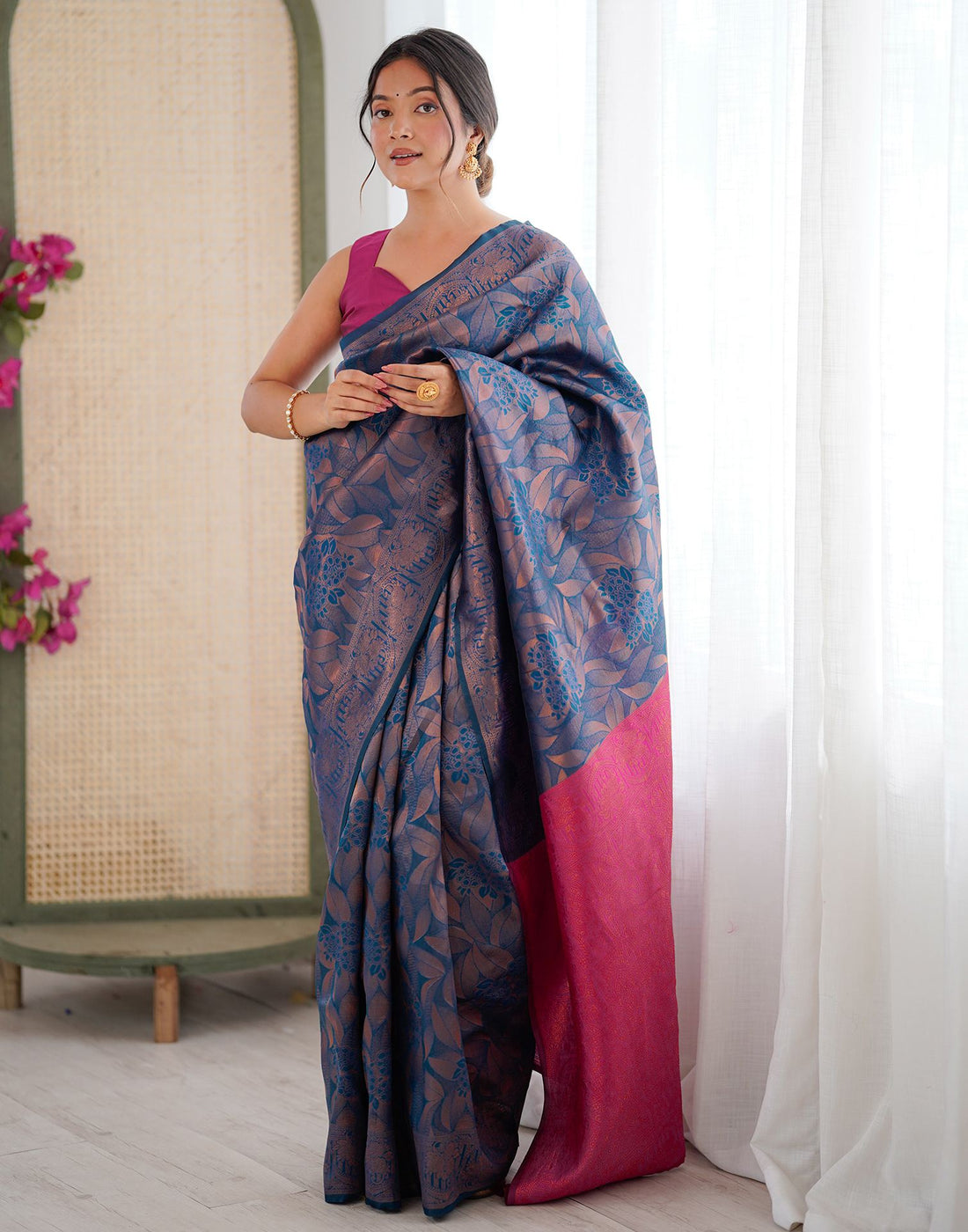 Rama Blue Silk Woven Banarasi Saree
