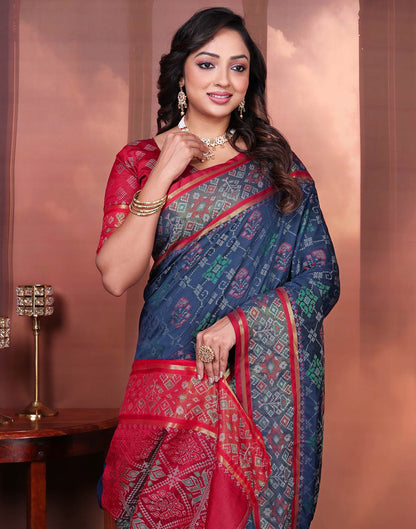 Navy Blue Silk Woven Patola Saree